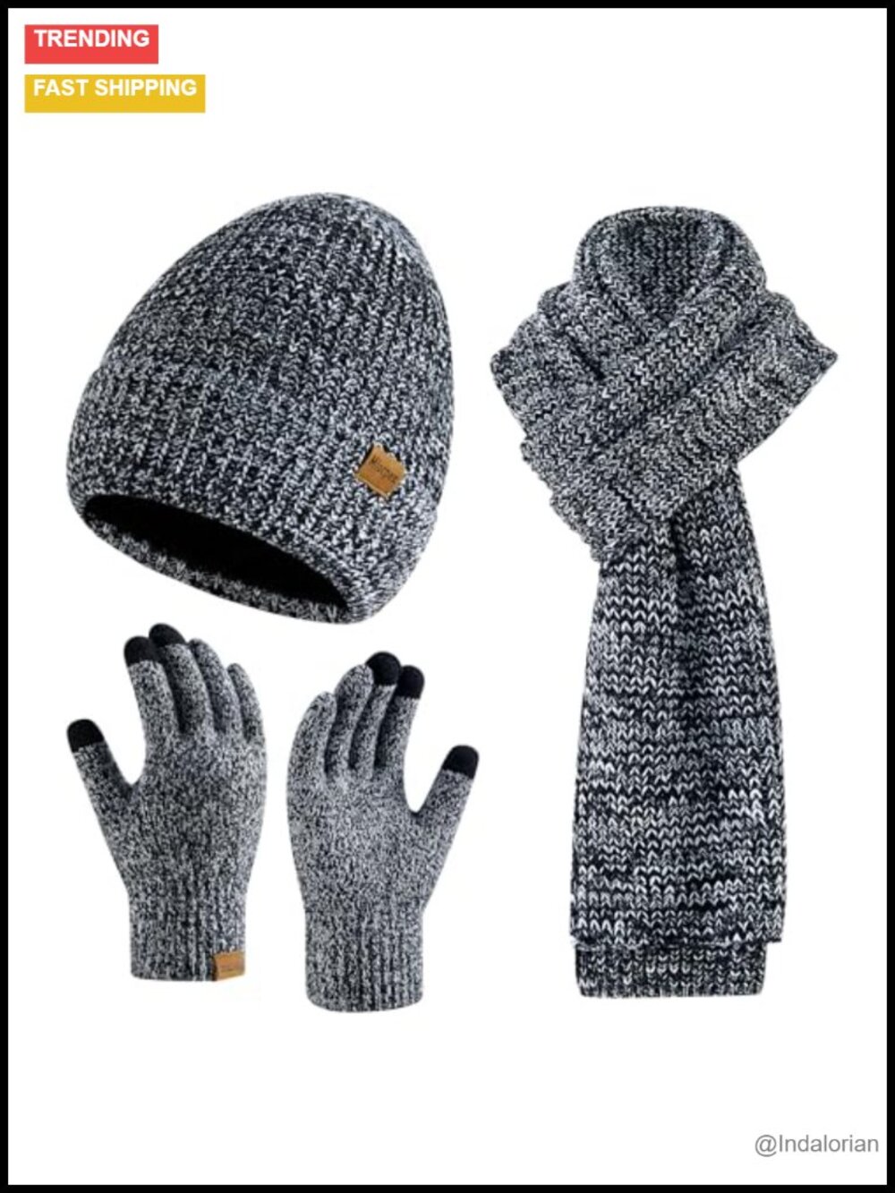 Men's Winter Beanie Hat Touchscreen Gloves Long Scarf 3 Piece Set Fleece Lined